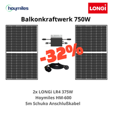 Lade das Bild in den Galerie-Viewer, 750W Mini Solar Anlage mit 2x 375W LONGi LR4 Modulen + Hoymiles HM-600 - NUR zur ABHOLUNG