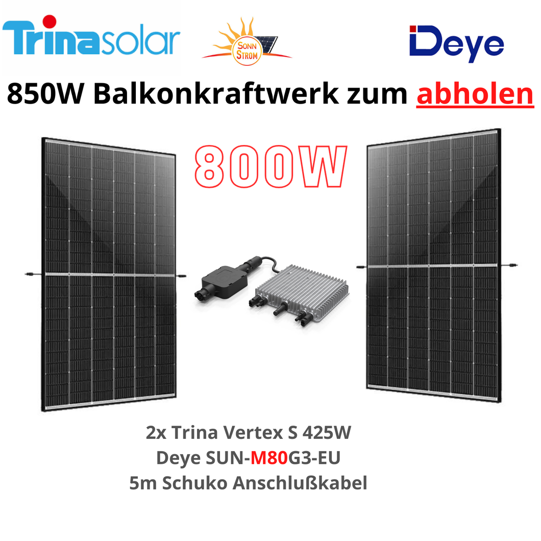 850W Balkonkraftwerk 2x 425W Trina Vertex S Modulen + Deye SUN-M80G3-EU mit NA-Schutz Box - NUR zur ABHOLUNG