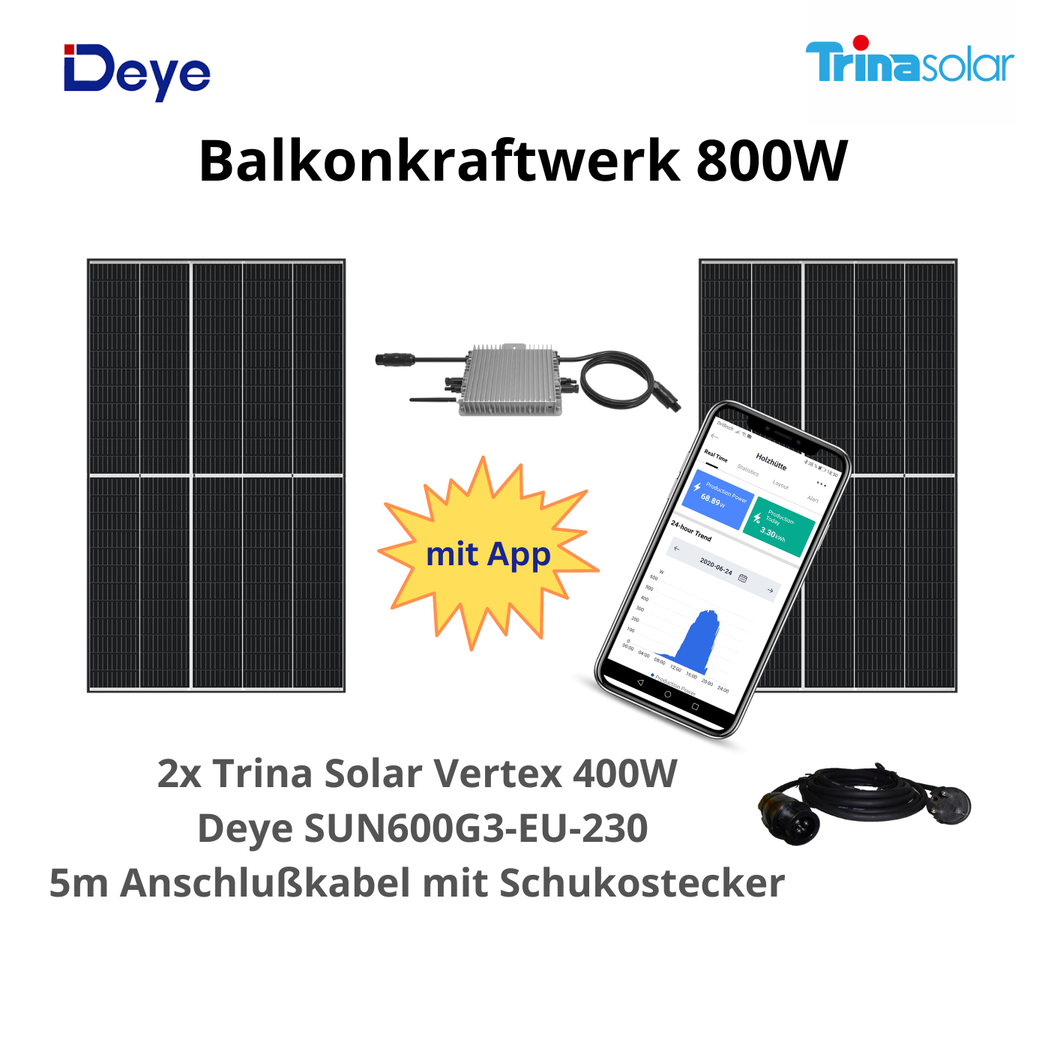 Balkonkraftwerk 800W Trina Deye SUN600G3 mit App